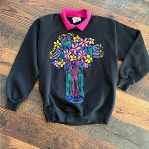 Vintage Ken Done “Art To Wear” Floral Art with Jewels Accents - attached collar